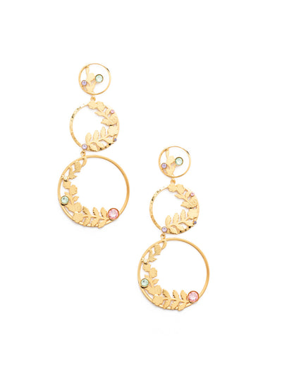 Calypso Statement Earrings - EEV56BGSPR - <p>Love spring? Say it loud and proud when you wear the Calypso Statement Earrings. A trio of metal hoops is accented with metal leafwork and a splash of sparkling crystals. From Sorrelli's Spring Rain collection in our Bright Gold-tone finish.</p>