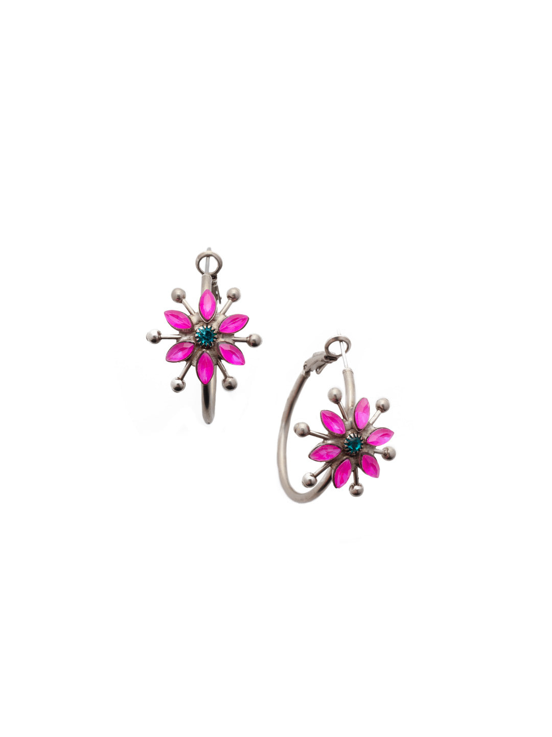 Selene Hoop Earrings - EEV9ASWDW - <p>The Selene Crystal Hoop Earrings are the perfect pair for floral fans. The statement floral piece on each is crafted from shining metal and navette crystals, too. From Sorrelli's Wild Watermelon collection in our Antique Silver-tone finish.</p>