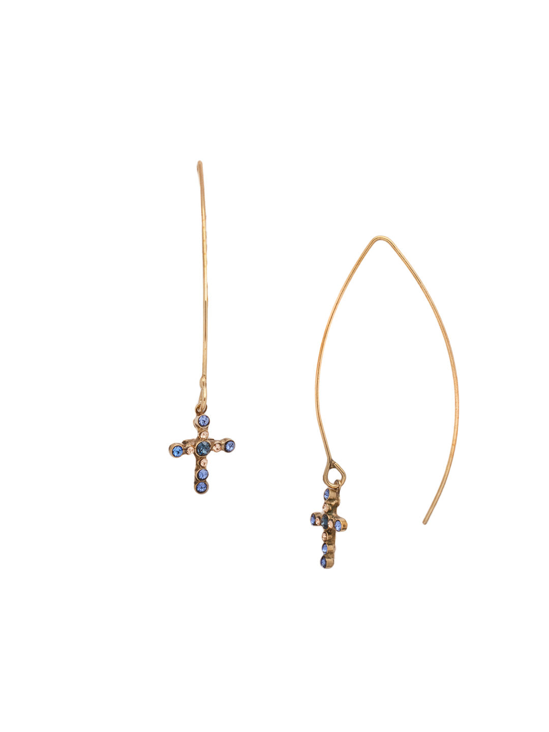 Jodie Cross Dangle Earring - EEX8AGVBN - <p>The Jodie Cross Dangle Earrings feature an elongated open hoop with a crystal studded cross dangling at each base From Sorrelli's Venice Blue collection in our Antique Gold-tone finish.</p>