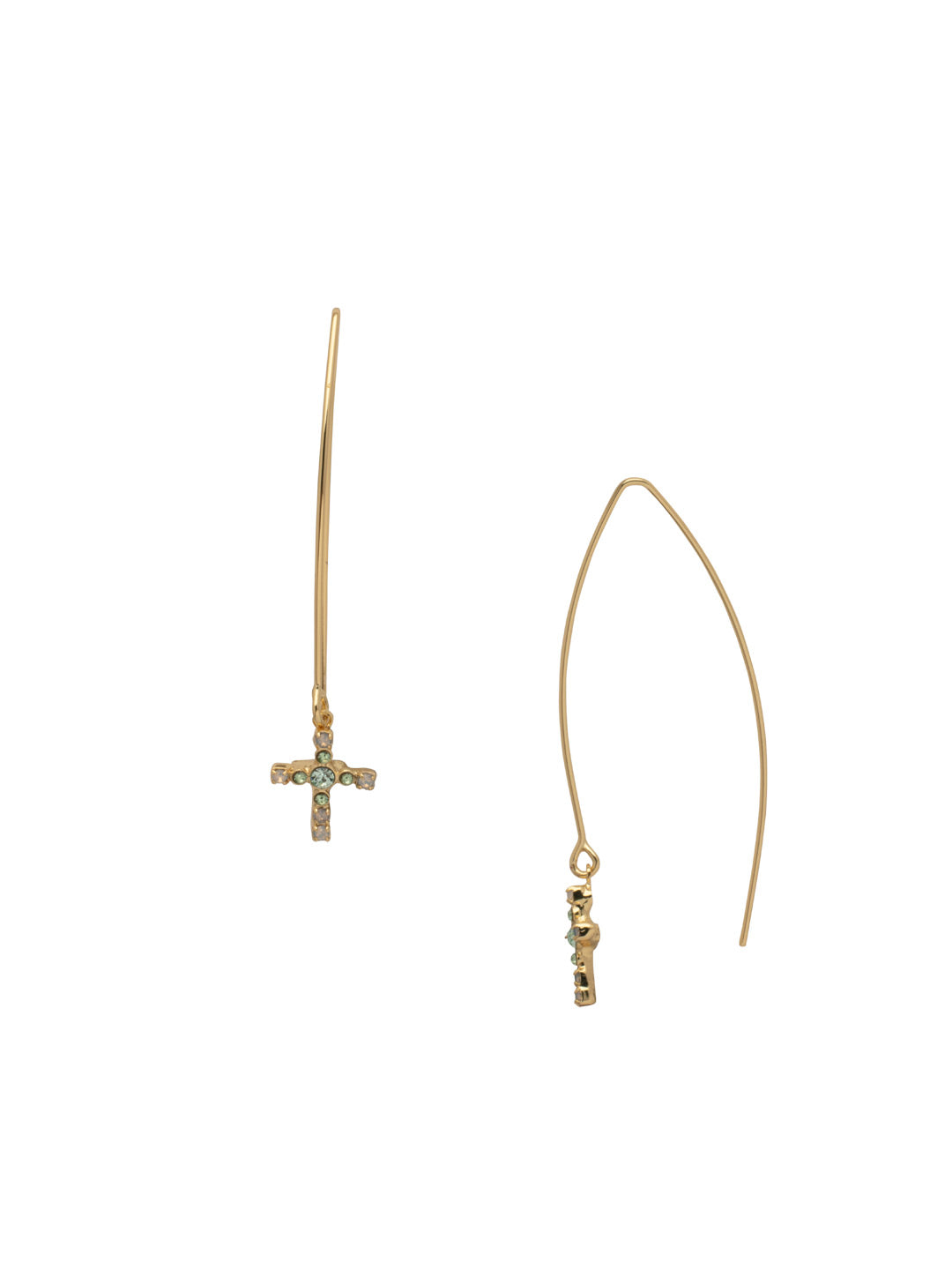 Jodie Cross Dangle Earring - EEX8BGSGR - <p>The Jodie Cross Dangle Earrings feature an elongated open hoop with a crystal studded cross dangling at each base From Sorrelli's Sage Green collection in our Bright Gold-tone finish.</p>