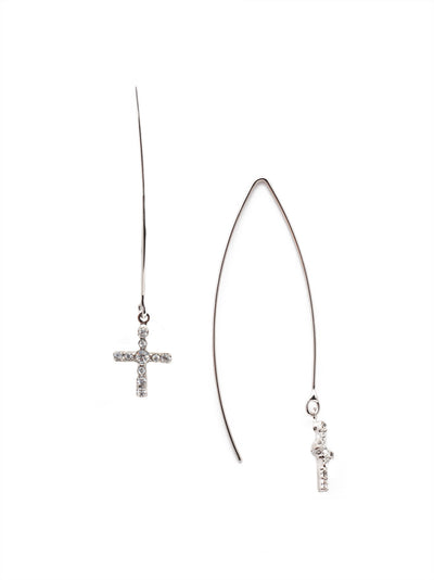 Jodie Cross Dangle Earring - EEX8PDCRY - The Jodie Cross Dangle Earrings feature an elongated open hoop with a crystal studded cross dangling at each base From Sorrelli's Crystal collection in our Palladium finish.