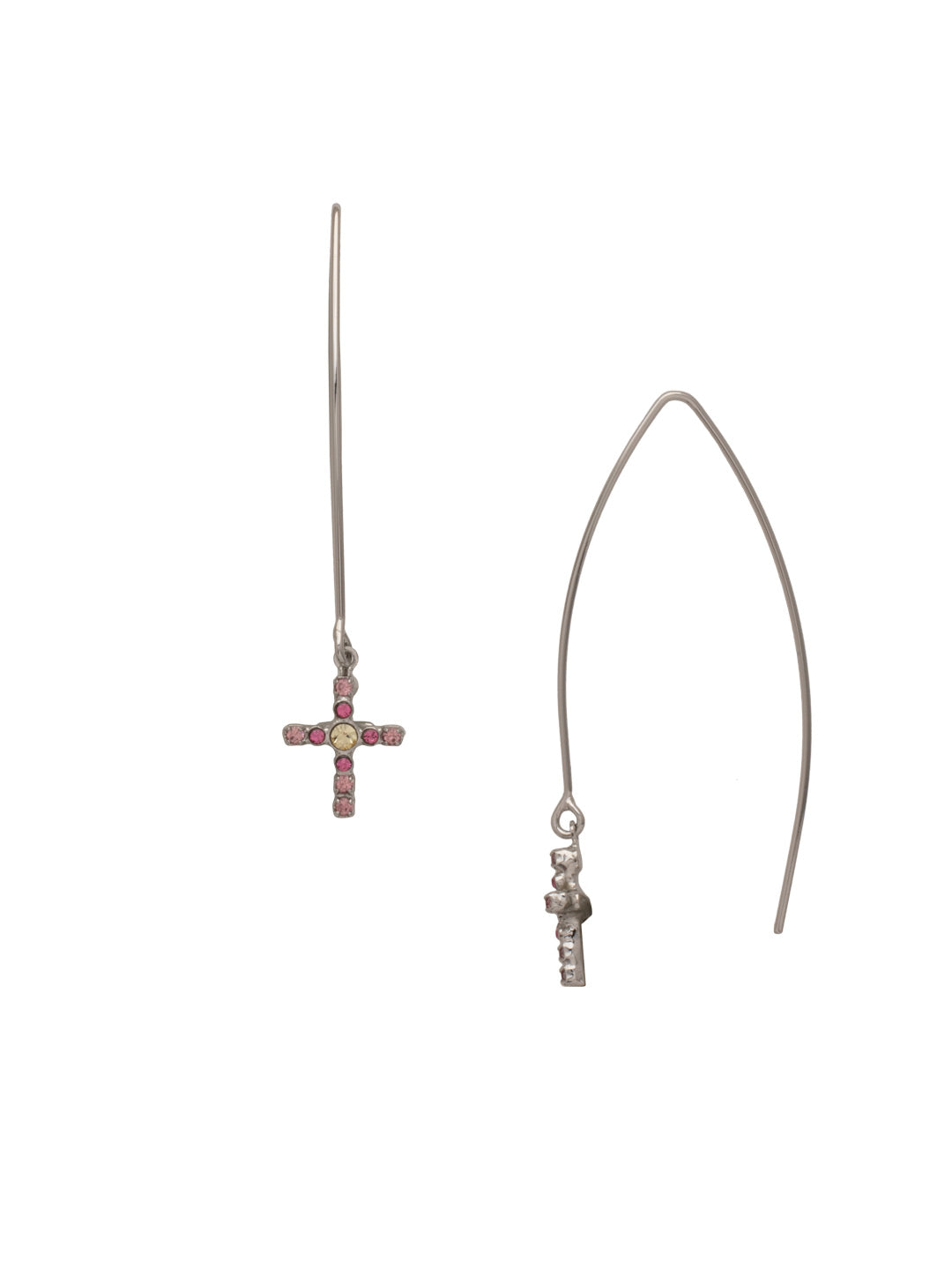 Jodie Cross Dangle Earring - EEX8PDPPN - <p>The Jodie Cross Dangle Earrings feature an elongated open hoop with a crystal studded cross dangling at each base From Sorrelli's Pink Pineapple collection in our Palladium finish.</p>