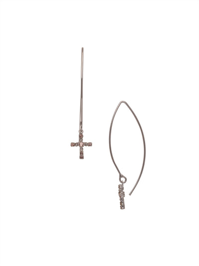 Jodie Cross Dangle Earring - EEX8PDSNB - <p>The Jodie Cross Dangle Earrings feature an elongated open hoop with a crystal studded cross dangling at each base From Sorrelli's Snow Bunny collection in our Palladium finish.</p>