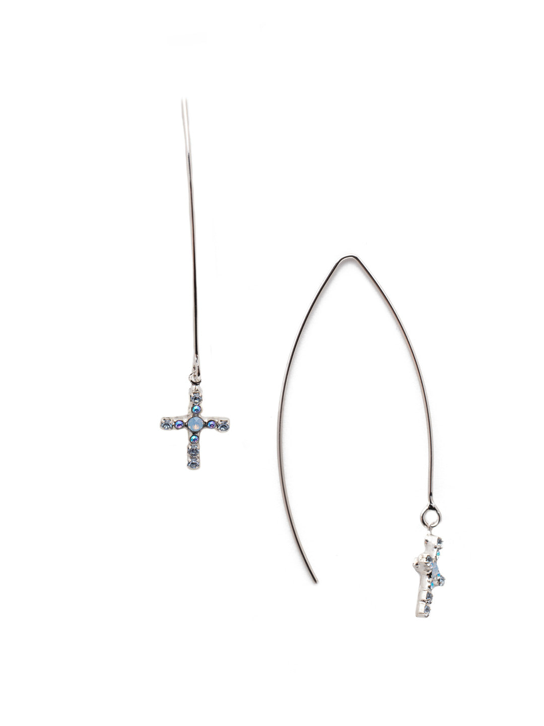 Jodie Cross Dangle Earring - EEX8PDWNB - The Jodie Cross Dangle Earrings feature an elongated open hoop with a crystal studded cross dangling at each base From Sorrelli's Windsor Blue collection in our Palladium finish.