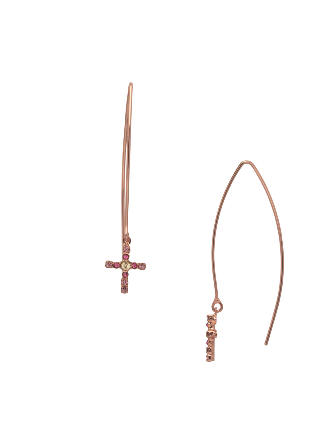 Jodie Cross Dangle Earring - EEX8RGPPN - <p>The Jodie Cross Dangle Earrings feature an elongated open hoop with a crystal studded cross dangling at each base From Sorrelli's Pink Pineapple collection in our Rose Gold-tone finish.</p>