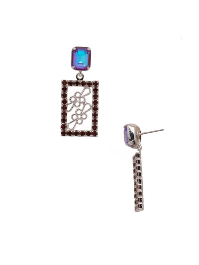 Crissa Dangle Earring - EEZ30PDSIP - The Crissa Dangle Earrings spotlight a delicately detailed rectangle charm on an emerald cut crystal stud post. From Sorrelli's Sienna Plum collection in our Palladium finish.