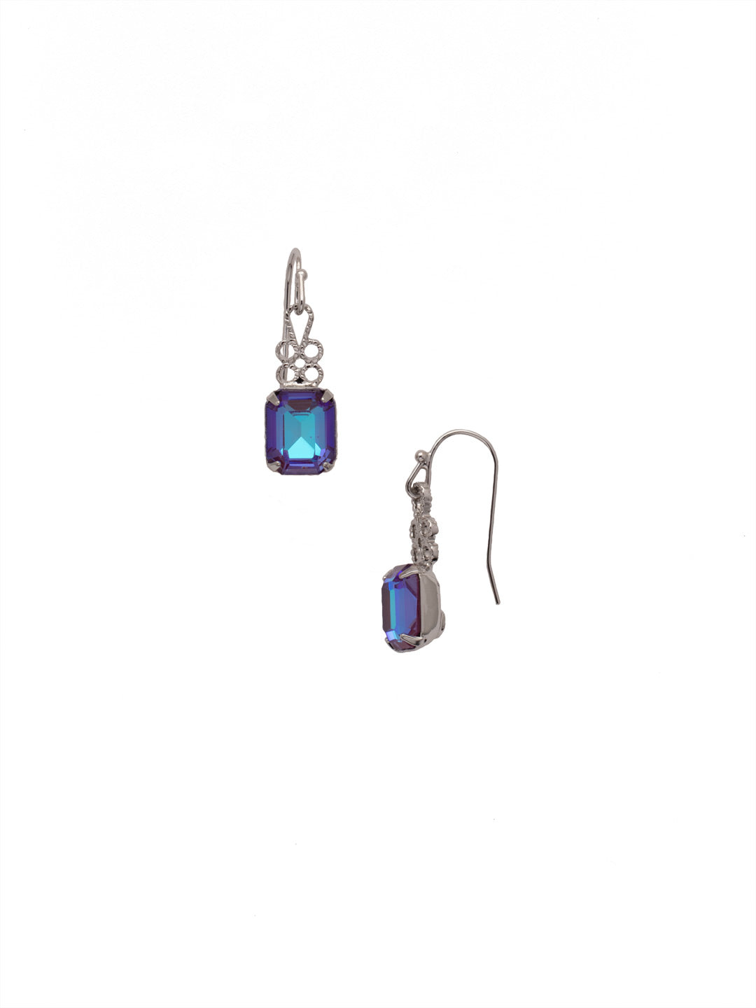 Crissa Petite Dangle Earring - EEZ3PDSIP - The Crissa Petite Dangle Earrings spotlight a single emerald cut crystal beneath a delicate metalwork design, hanging from a French wire. From Sorrelli's Sienna Plum collection in our Palladium finish.