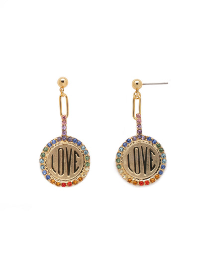 Luvie Dangle Earring - EFA1BGPRI - <p>The Luvie Dangle Earrings feature a popular love script coin hanging from a single paperclip chain link. From Sorrelli's Prism collection in our Bright Gold-tone finish.</p>