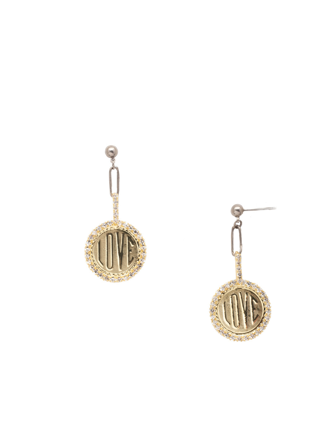 Luvie Dangle Earring - EFA1MXCRY - <p>The Luvie Dangle Earrings feature a popular love script coin hanging from a single paperclip chain link. From Sorrelli's Crystal collection in our Mixed Metal finish.</p>