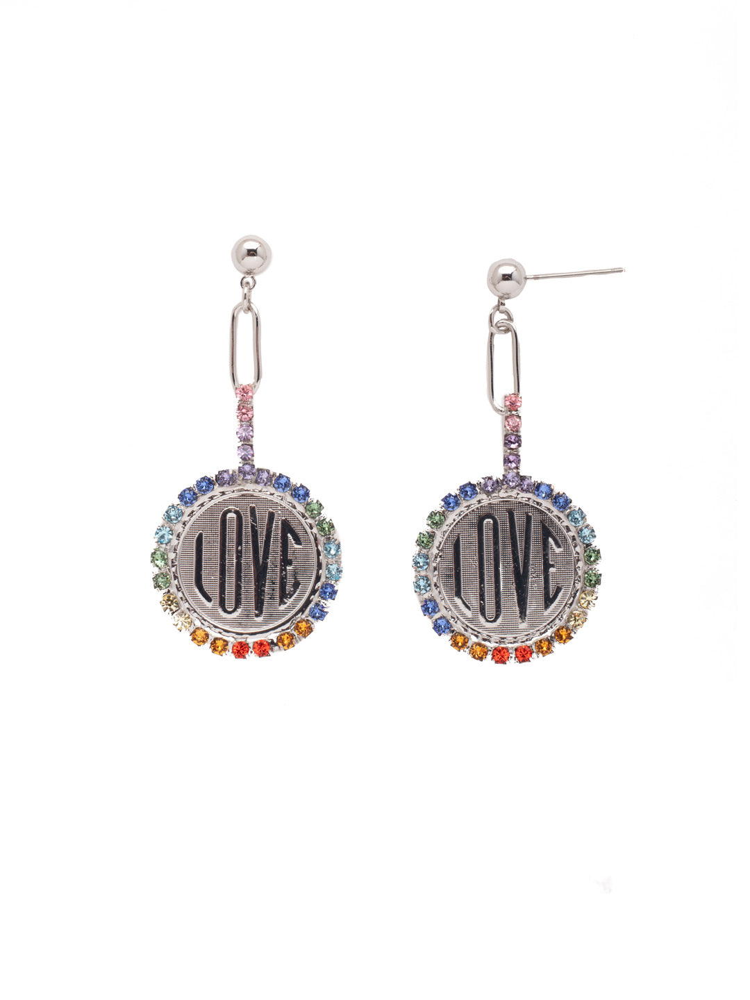 Luvie Dangle Earring - EFA1PDPRI - <p>The Luvie Dangle Earrings feature a popular love script coin hanging from a single paperclip chain link. From Sorrelli's Prism collection in our Palladium finish.</p>