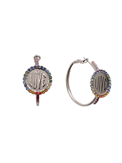 Luvie Hoop Earring - EFA3PDPRI - <p>A love script coin sits prominently at the front of a classic metal hoop. From Sorrelli's Prism collection in our Palladium finish.</p>