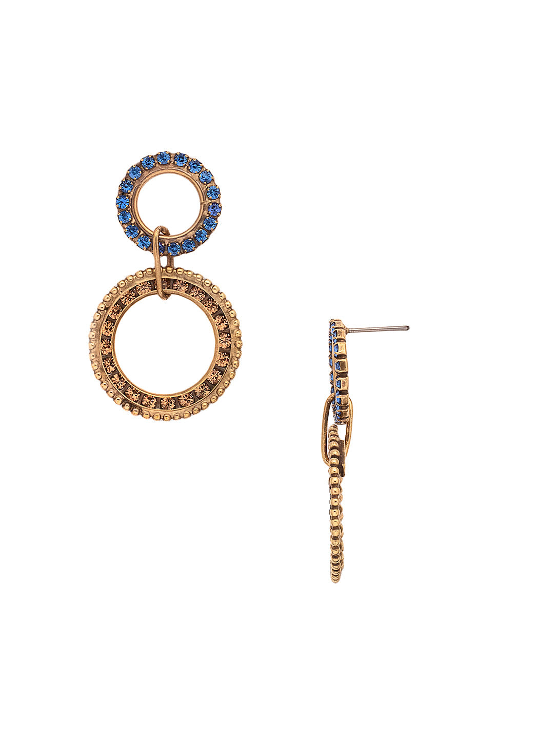 Ramona Double Dangle Earring - EFC1AGVBN - <p>Two round rhinestone links dangle from a single post. From Sorrelli's Venice Blue collection in our Antique Gold-tone finish.</p>