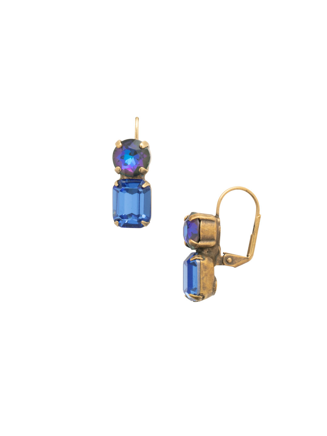 Miriam Dangle Earring - EFC44AGVBN - <p>The Miriam Dangle Earrings feature an emerald and round cut crystal on a lever back French wire. From Sorrelli's Venice Blue collection in our Antique Gold-tone finish.</p>