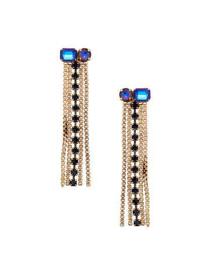 Miriam Statement Earring - EFC4AGVBN - <p>The Miriam Statement Earrings feature box chains and crystals to create an effortless layered statement. From Sorrelli's Venice Blue collection in our Antique Gold-tone finish.</p>
