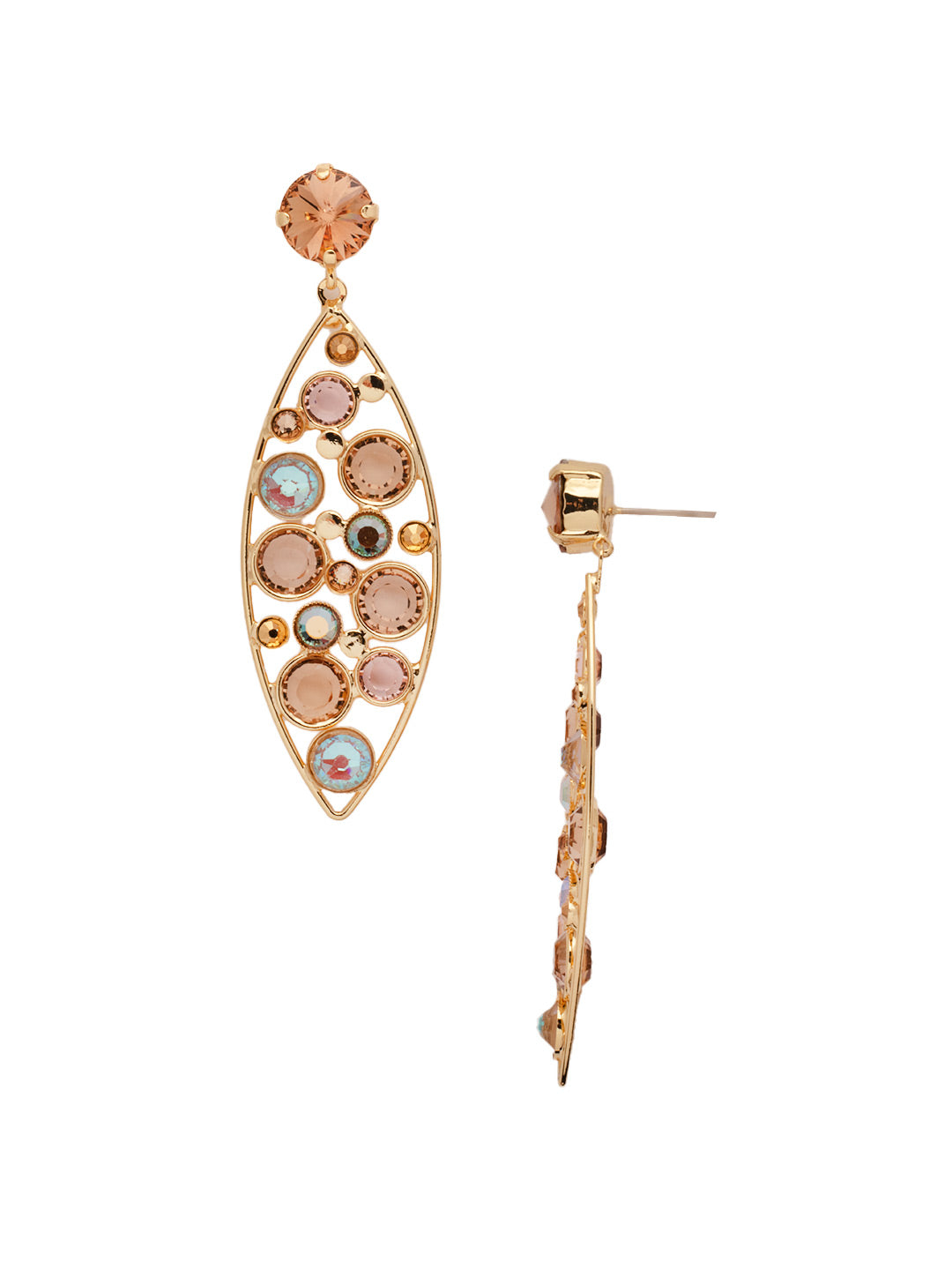 Charlene Statement Earring - EFC53BGRSU - <p>The Charlene Statement Earrings feature delicate crystal channels nestled in an oblong metal hoop, dangling from a round cut crystal stud. From Sorrelli's Raw Sugar collection in our Bright Gold-tone finish.</p>