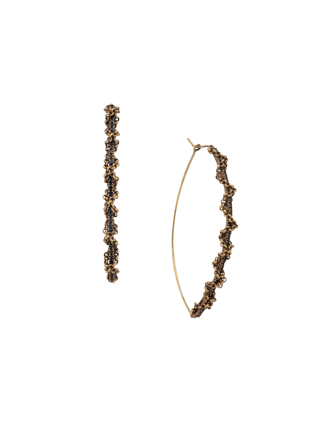 Brandi Oblong Hoop Earring - EFC61AGVBN - <p>The Brandi Oblong Hoop Earrings feature a classic crystal studded hoop, elevated with a braided chain and elongated oblong hoop design. From Sorrelli's Venice Blue collection in our Antique Gold-tone finish.</p>