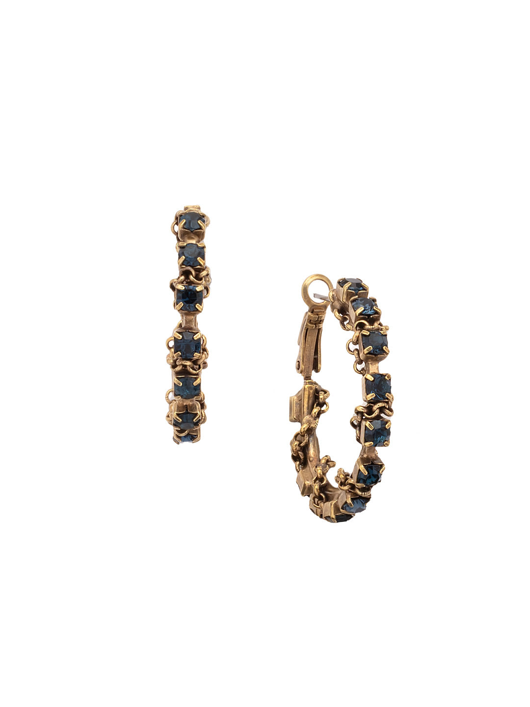 Brandi Classic Hoop Earring - EFC63AGVBN - <p>The Brandi Classic Hoop Earrings feature heavier classic crystals on a hoop, elevated with a braided chain design. From Sorrelli's Venice Blue collection in our Antique Gold-tone finish.</p>