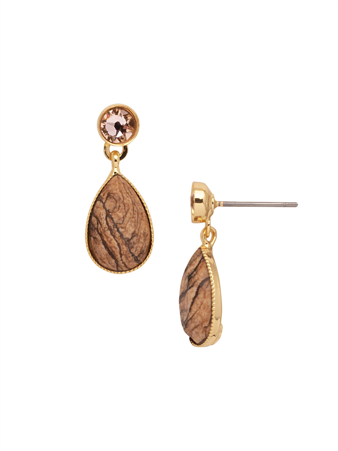 Elaina Dangle Earring - EFC71BGRSU - <p>The Elaina Dangle Earrings feature a small round halo cut crystal on a post, with a large pear cut semi-precious stone dangling below. From Sorrelli's Raw Sugar collection in our Bright Gold-tone finish.</p>