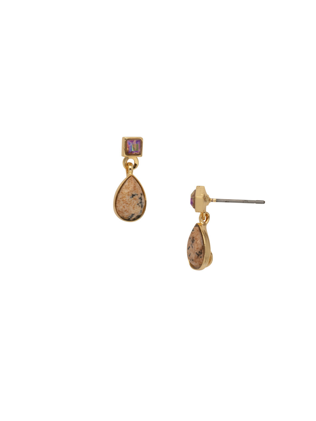 Elaina Petite Dangle Earring - EFC72BGRSU - <p>The Elaina Petite Dangle Earrings feature a small square cut crystal on a post, with a large pear cut semi-precious stone dangling below. From Sorrelli's Raw Sugar collection in our Bright Gold-tone finish.</p>