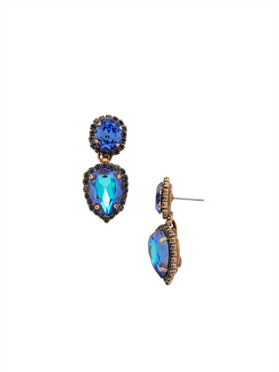 Giselle Statement Earring - EFC80AGVBN - <p>The Giselle Statement Earrings feature pear and round halo cut crystals dangling from a post. From Sorrelli's Venice Blue collection in our Antique Gold-tone finish.</p>