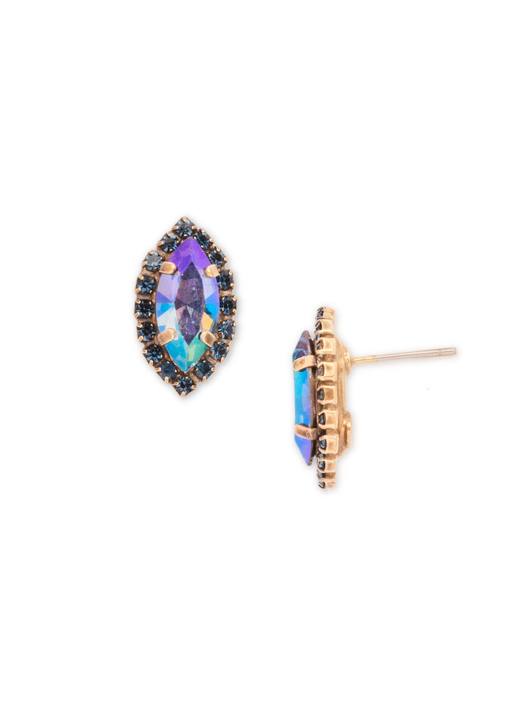 Giselle Stud Earring - EFC81AGVBN - <p>The Giselle Stud Earrings feature a navette halo cut crystal on a post. From Sorrelli's Venice Blue collection in our Antique Gold-tone finish.</p>