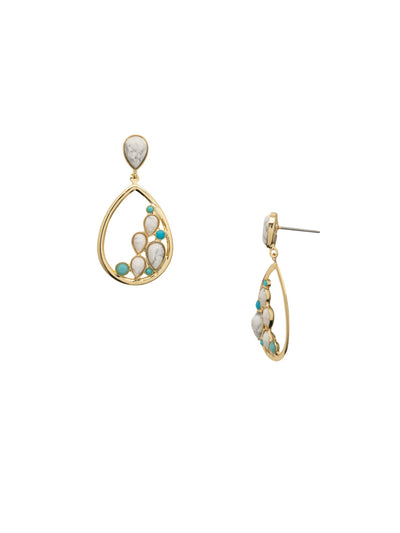 Sunny Dangle Earring - EFD2BGSTO - <p>The Sunny Dangle Earrings feature round and pear cut semi-precious stones nestled inside a pear shaped metal hoop, dangling from a single pear cut semi-precious stone on a post. From Sorrelli's Santorini collection in our Bright Gold-tone finish.</p>