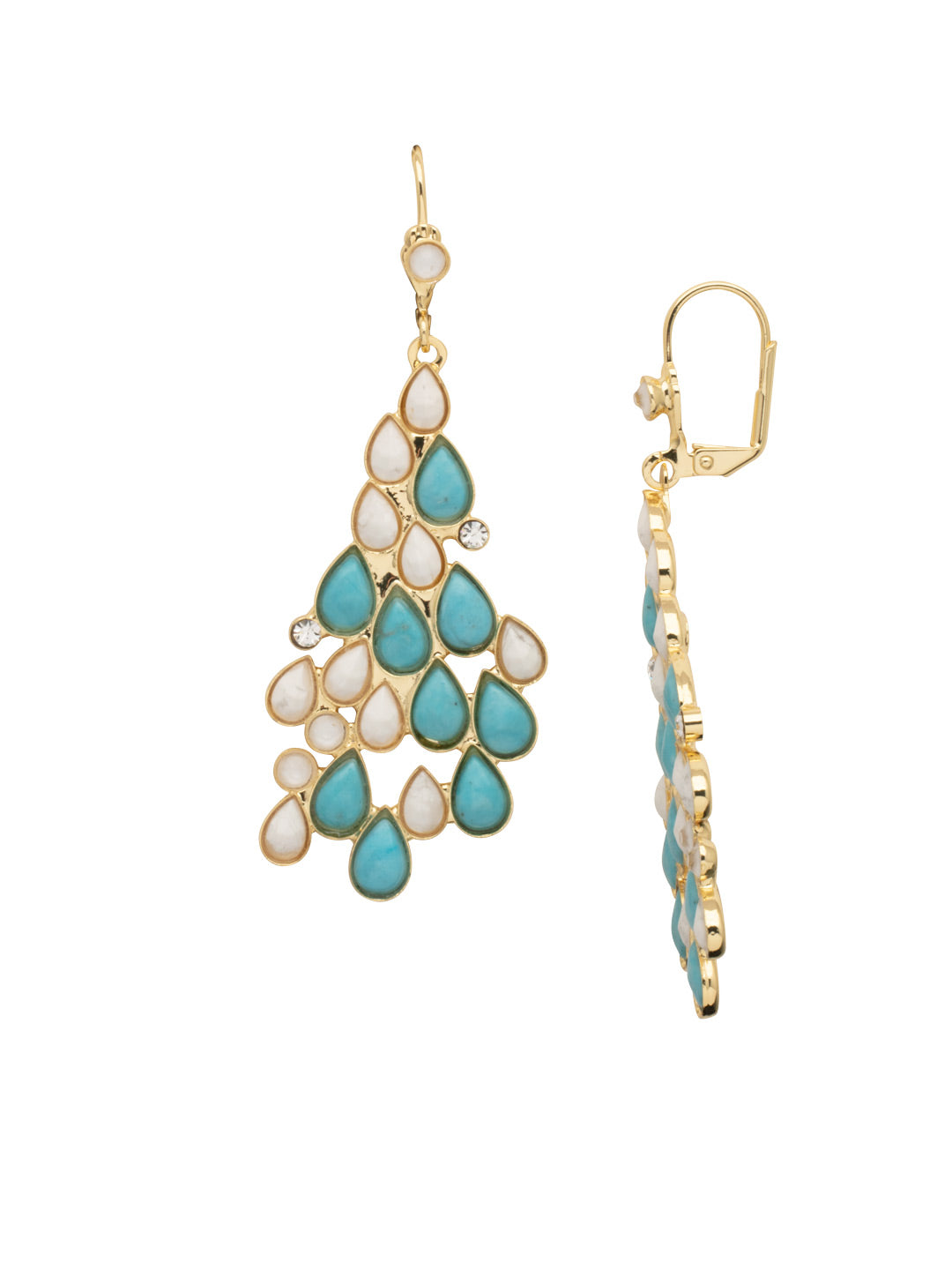 Misty Statement Earrings - EFD3BGSTO - <p>The Misty Statement Earrings feature an assortment of small semi-precious pear cut stones in a chandelier style setting, dangling from a lever back French Wire. From Sorrelli's Santorini collection in our Bright Gold-tone finish.</p>