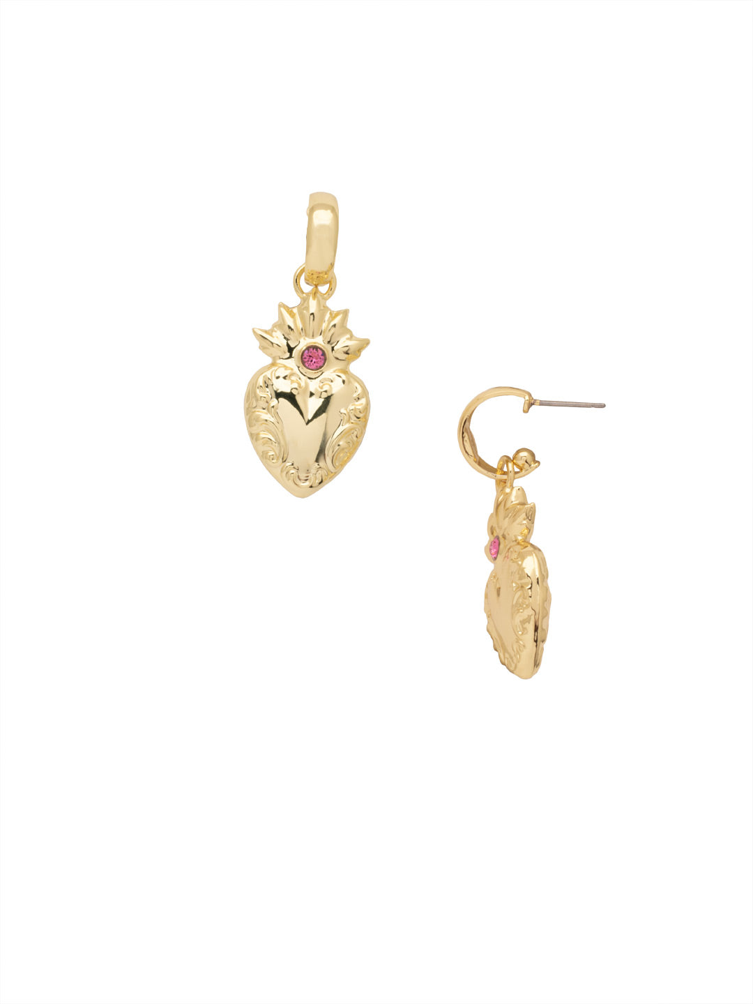 Twin Flame Statement Earrings - EFE2BGFSK - <p>The Twin Flame Statement Earrings feature a chunky metal heart charm with a flame detail and a single crystal embellishment. From Sorrelli's First Kiss collection in our Bright Gold-tone finish.</p>