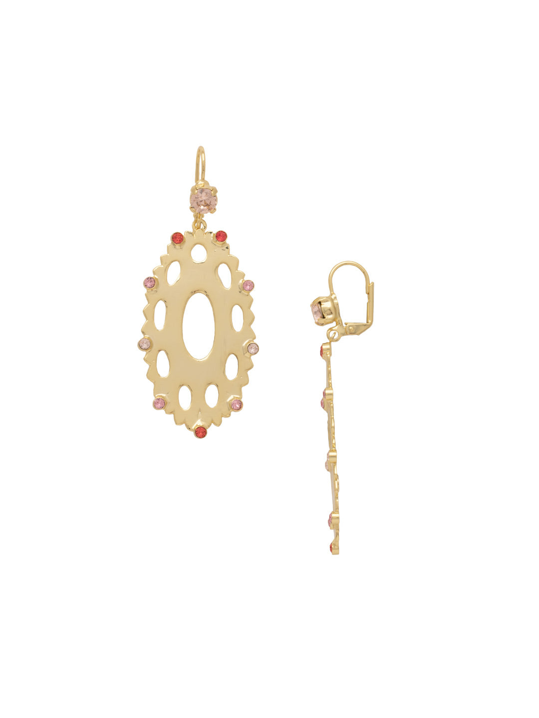 Queen of Hearts Statement Earrings - EFE3BGFSK - <p>The Queen of Hearts Statement Earrings feature an oversized metal disk with delicate carvings and embellished crystals, dangling from a lever back French wire. From Sorrelli's First Kiss collection in our Bright Gold-tone finish.</p>