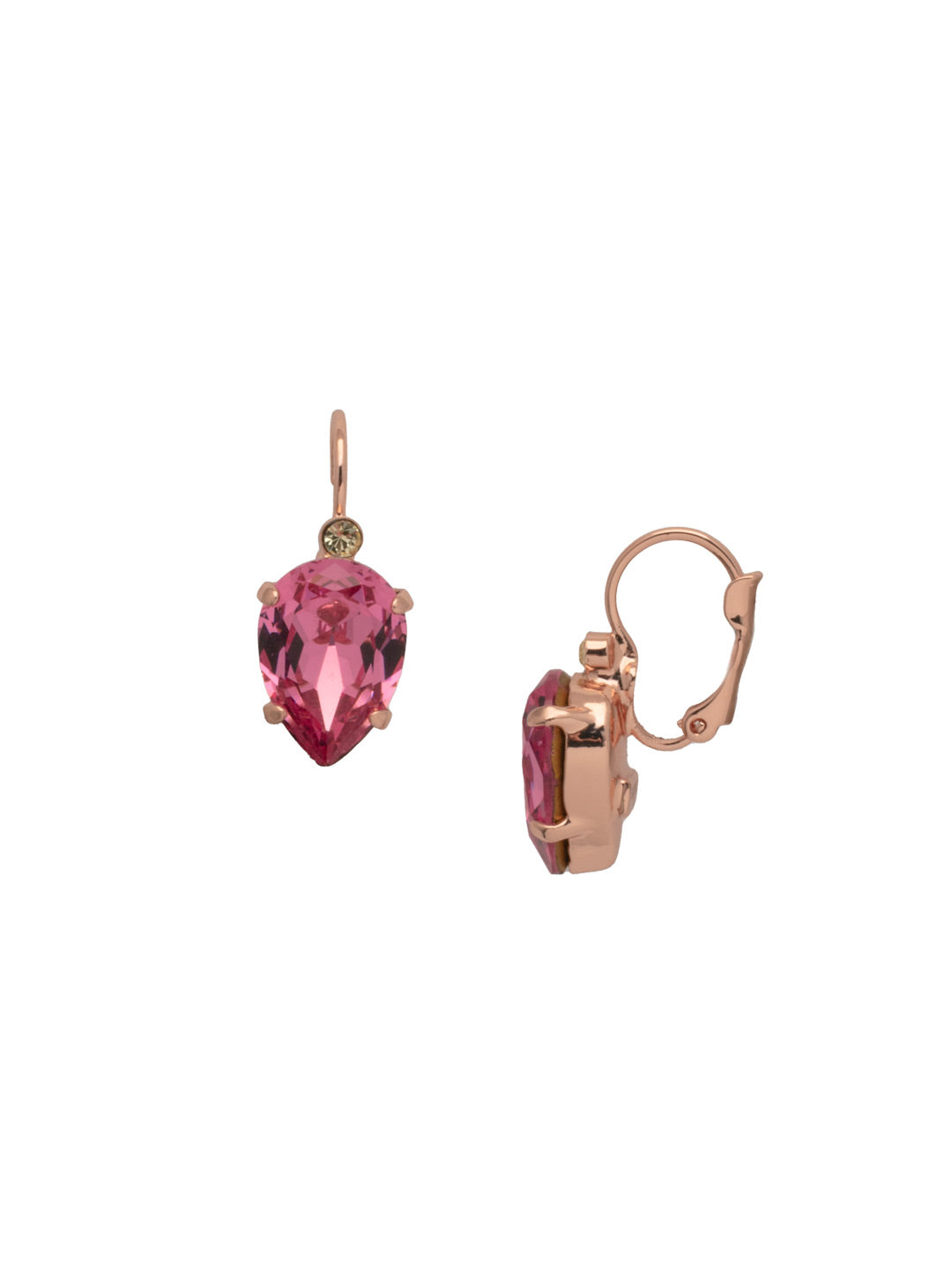 Eileen Studded Dangle Earrings - EFF10RGPPN - <p>The Eileen Studded Dangle Earrings feature a small round cut crystal nestled above a single pear cut crystal, dangling from a lever back French wire. From Sorrelli's Pink Pineapple collection in our Rose Gold-tone finish.</p>