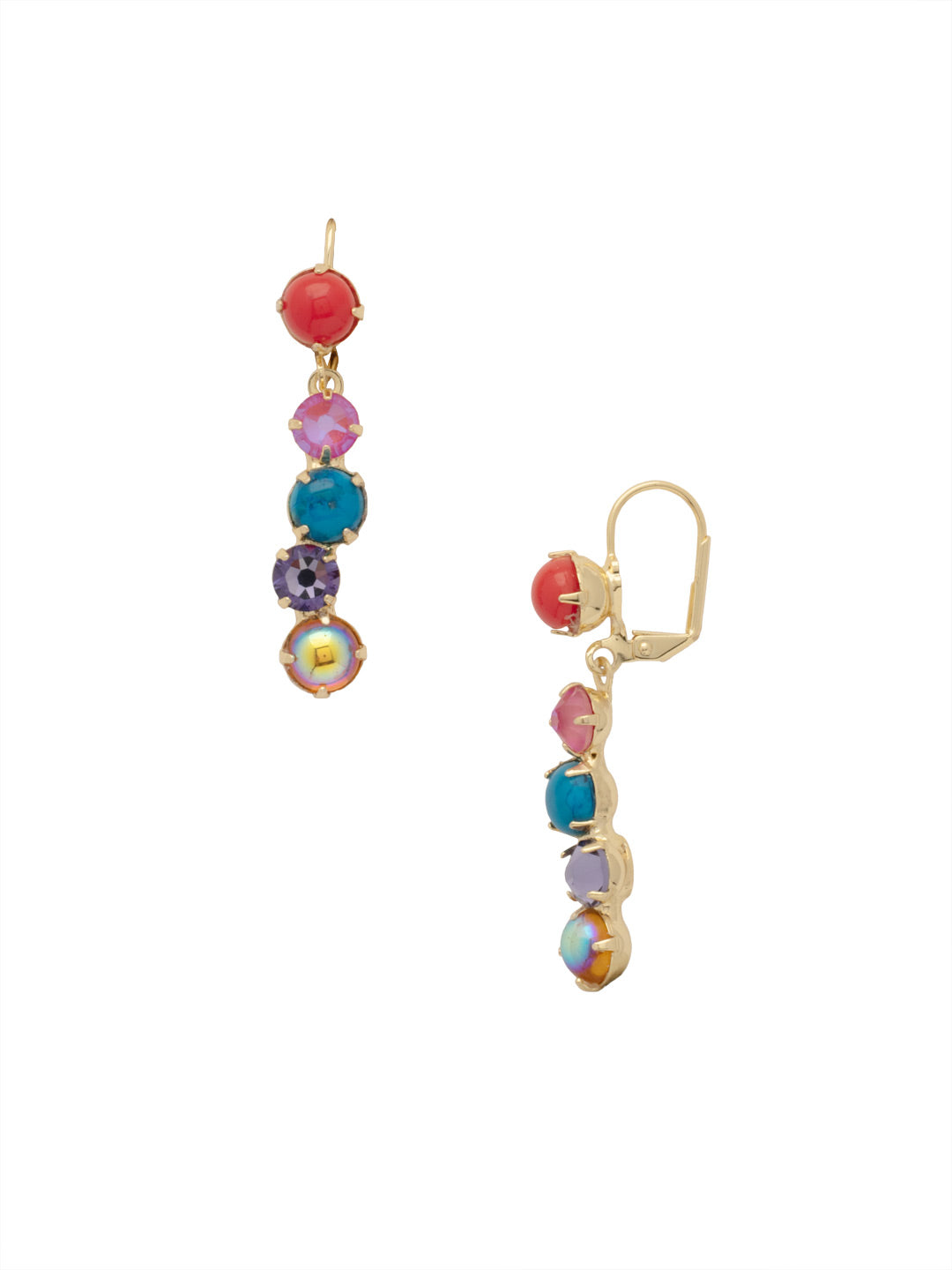Xena Long Dangle Earrings - EFF111BGHBR - <p>The Xena Long Dangle Earrings feature an asymmetrical line of semi-precious stones dangling from a lever back French wire. From Sorrelli's Happy Birthday Redux collection in our Bright Gold-tone finish.</p>