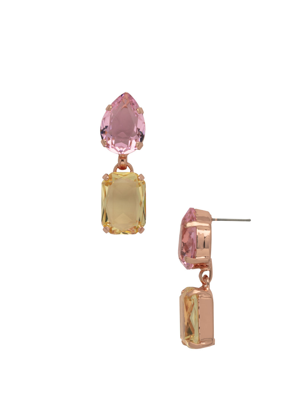 Andi Statement Earrings - EFF12RGPPN - <p>The Andi Statement Earrings feature a chunky pear cut and emerald cut crystal on a post. From Sorrelli's Pink Pineapple collection in our Rose Gold-tone finish.</p>