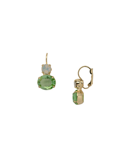 Sidra Dangle Earrings - EFF22BGSGR - <p>The Sidra Dangle Earrings feature a single round cut crystal and an oblong cut crystal on a lever back French wire. From Sorrelli's Sage Green collection in our Bright Gold-tone finish.</p>