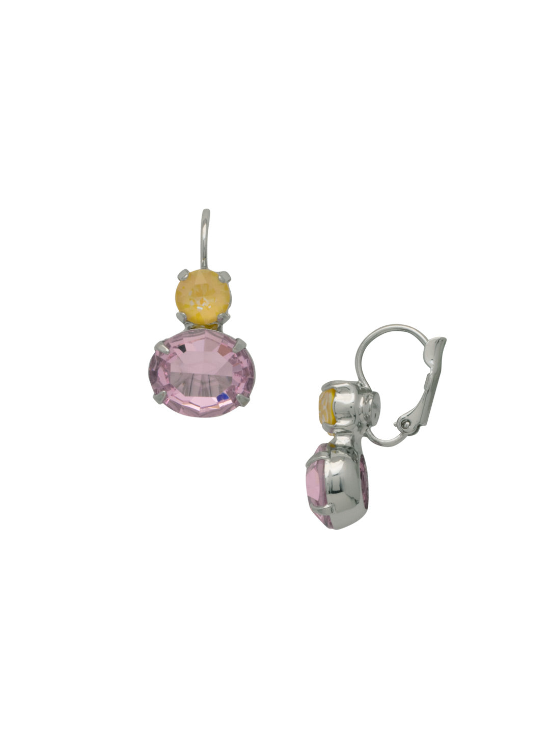 Sidra Dangle Earrings - EFF22PDPPN - <p>The Sidra Dangle Earrings feature a single round cut crystal and an oblong cut crystal on a lever back French wire. From Sorrelli's Pink Pineapple collection in our Palladium finish.</p>