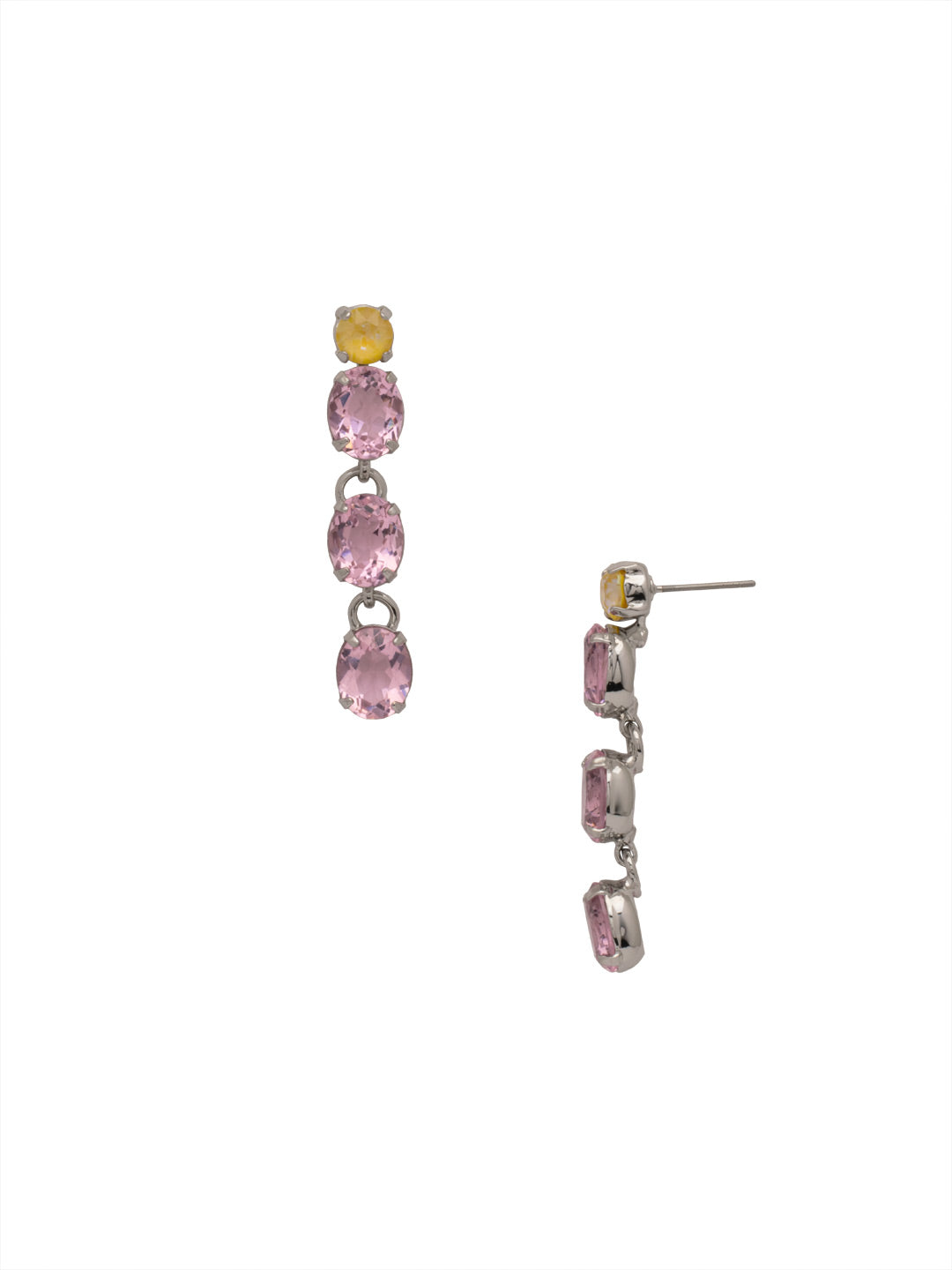 Connie Dangle Earrings - EFF33PDPPN - <p>The Connie Dangle Earrings feature three oval cut crystals dangling from a single round cut crystal stud. From Sorrelli's Pink Pineapple collection in our Palladium finish.</p>
