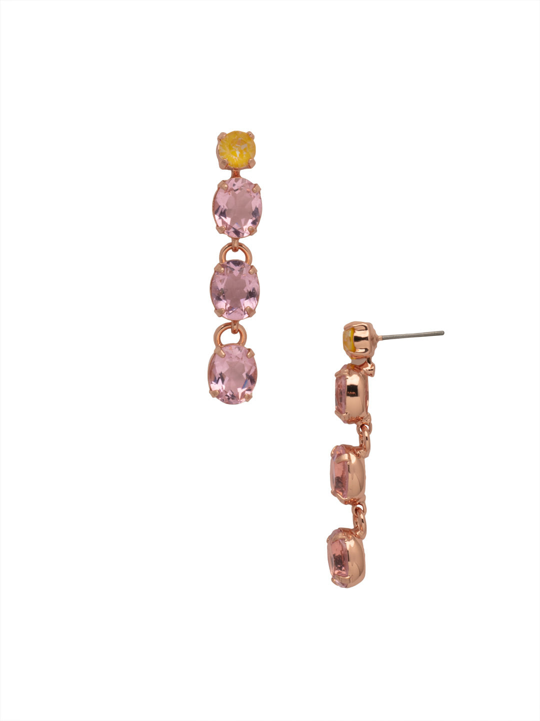 Connie Dangle Earrings - EFF33RGPPN - <p>The Connie Dangle Earrings feature three oval cut crystals dangling from a single round cut crystal stud. From Sorrelli's Pink Pineapple collection in our Rose Gold-tone finish.</p>
