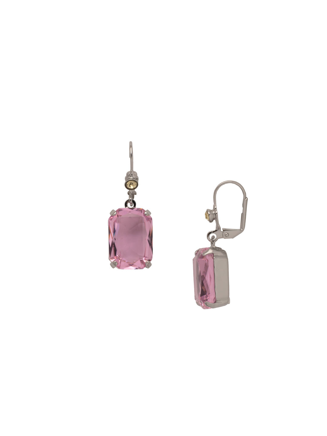 Kathleen Studded Dangle Earrings - EFF80PDPPN - <p>The Kathleen Studded Dangle Earrings feature a single emerald cut candy gem crystal dangling from a round crystal studded lever back French wire. From Sorrelli's Pink Pineapple collection in our Palladium finish.</p>