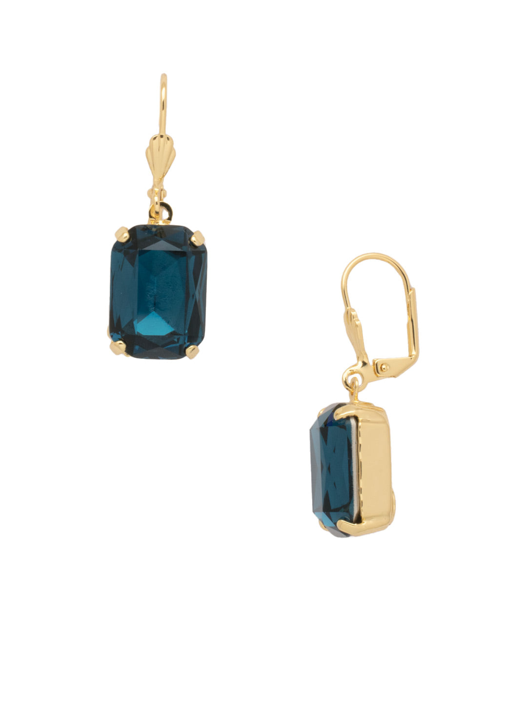 Brynn Dangle Earrings - EFF88BGMON - <p>The Brynn Dangle Earrings feature an emerald cut crystal dangling from a lever-back French wire. From Sorrelli's Montana collection in our Bright Gold-tone finish.</p>