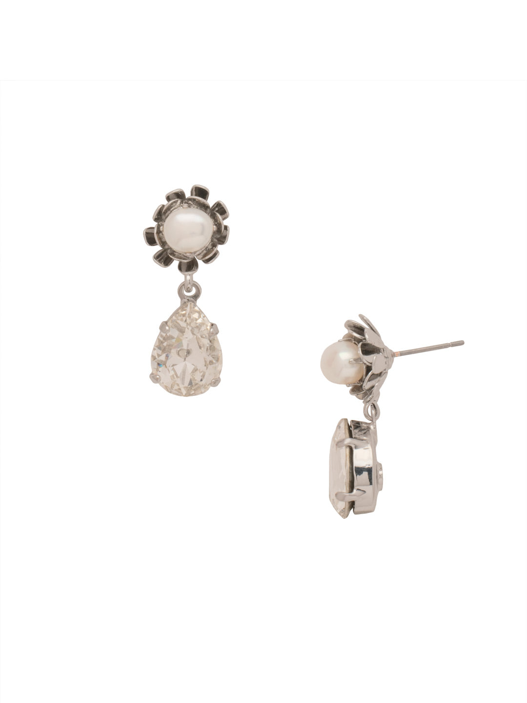 Rosemary Dangle Earrings - EFH12PDMDP - <p>The Rosemary Dangle Earrings feature a single freshwater pearl in a ruffle of metal petals, with a pear cut crystal dangling at the bottom. From Sorrelli's Modern Pearl collection in our Palladium finish.</p>