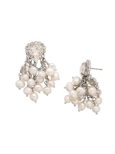 Linnea Pearl Dangle Earrings - EFH17PDMDP - <p>The Linnea Pearl Dangle Earrings feature a single halo crystal with curtains of freshwater pearls dangling from it. From Sorrelli's Modern Pearl collection in our Palladium finish.</p>