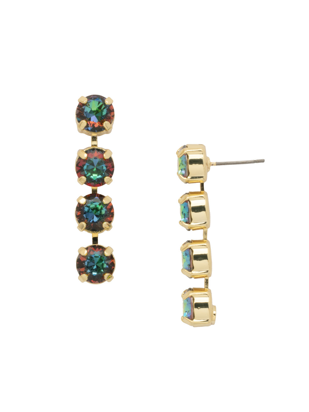 Matilda Dangle Earrings - EFH1BGVO - <p>The Matilda Dangle Earrings feature a row of 4 round cut crystals on a post. From Sorrelli's Volcano collection in our Bright Gold-tone finish.</p>