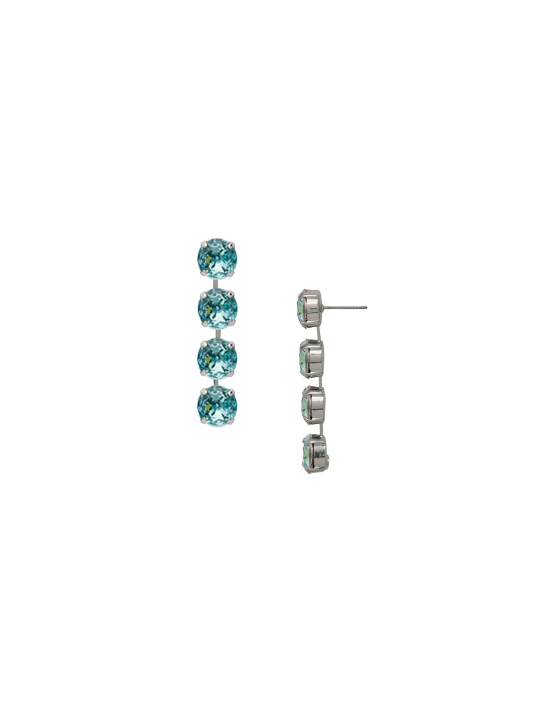 Matilda Dangle Earrings - EFH1PDAQU - <p>The Matilda Dangle Earrings feature a row of 4 round cut crystals on a post. From Sorrelli's Aquamarine collection in our Palladium finish.</p>