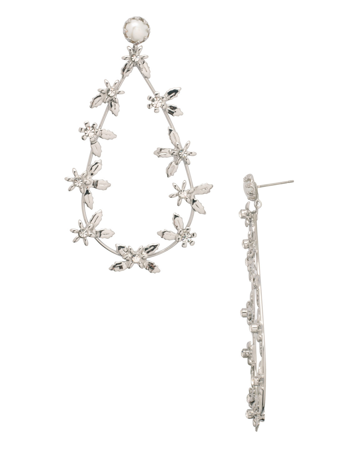 Aven Statement Earrings - EFH6PDMDP - <p>The Aven Statement Earrings feature a delicate oblong pear shaped hoop, embellished with branches and crystal studded flowers, dangling from a freshwater pearl stud. From Sorrelli's Modern Pearl collection in our Palladium finish.</p>