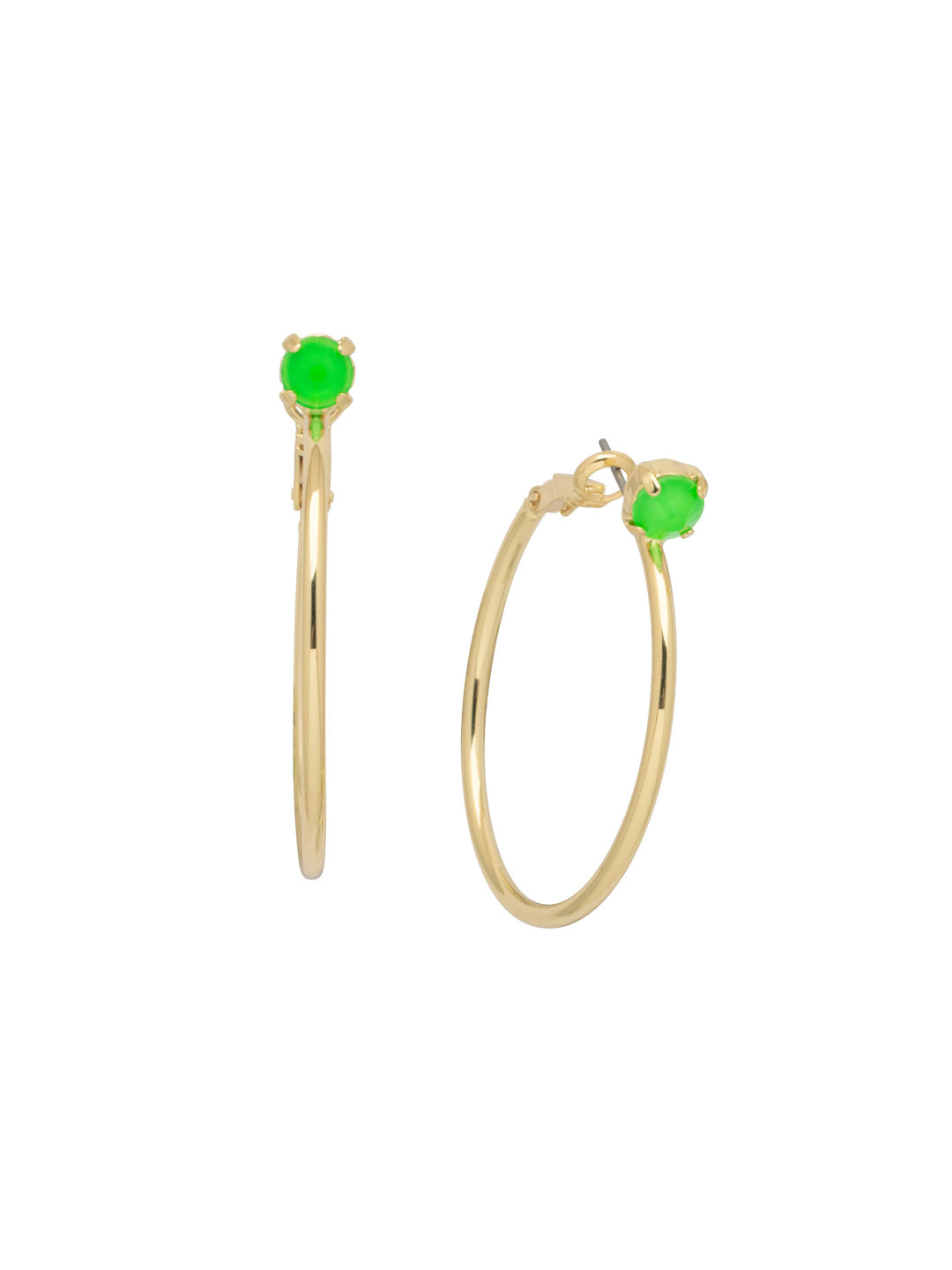 Mini Serafina Hoop Earrings - EFJ1BGETG - <p>The Mini Serafina Hoop Earrings feature a classic metal hoop with a single round cut crystal. From Sorrelli's Electric Green  collection in our Bright Gold-tone finish.</p>