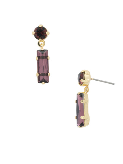 Bindi Studded Dangle Earrings - EFL13BGMRL - <p>The Bindi Studded Dangle Earrings feature a baguette bar crystal dangling from a round crystal on a post. From Sorrelli's Merlot collection in our Bright Gold-tone finish.</p>