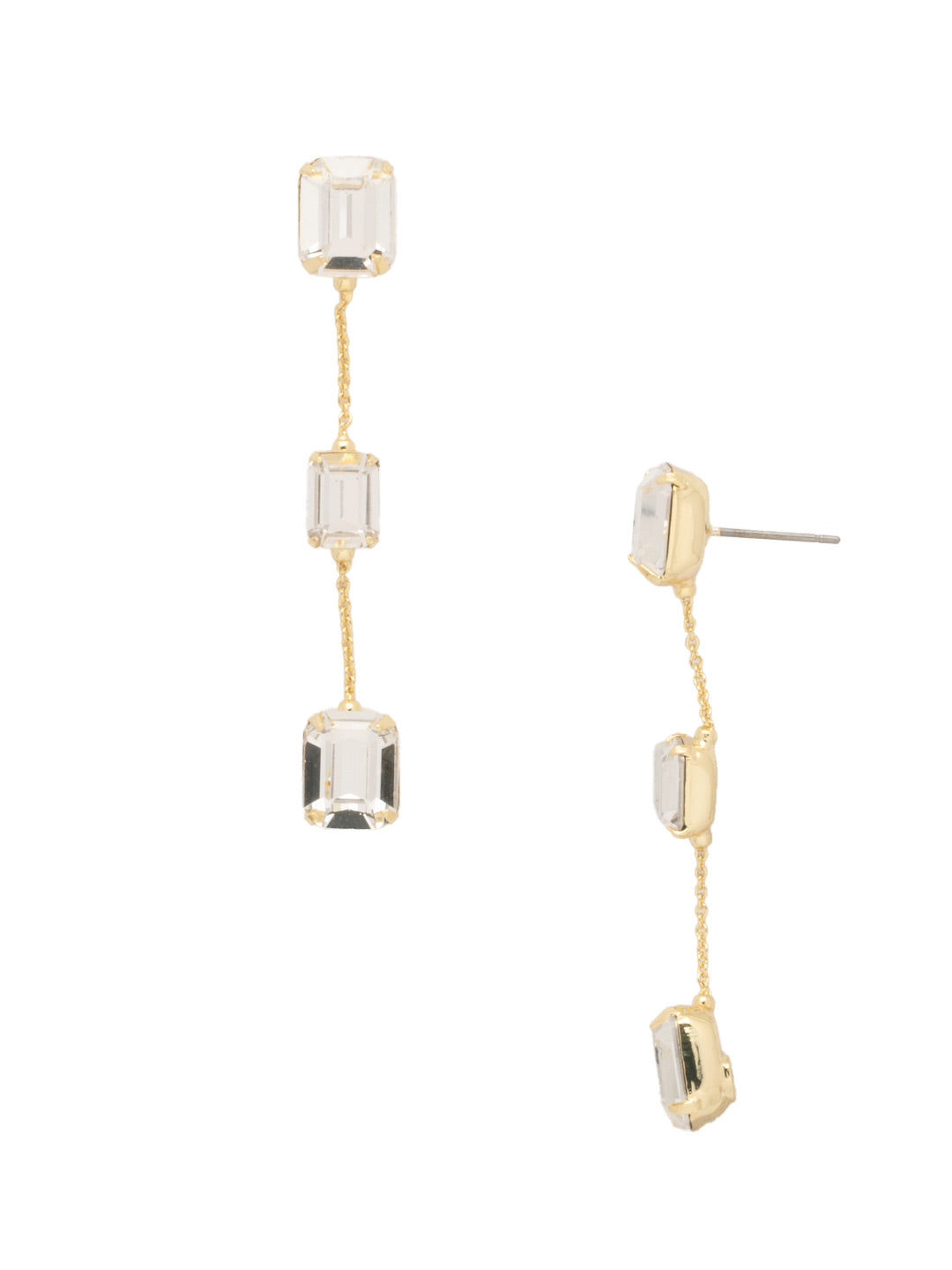 Emerald Cut Triple Dangle Earrings - EFL15BGCRY - <p>The Emerald Cut Triple Dangle Earrings feature three emerald cut crystals dangling from a post. From Sorrelli's Crystal collection in our Bright Gold-tone finish.</p>