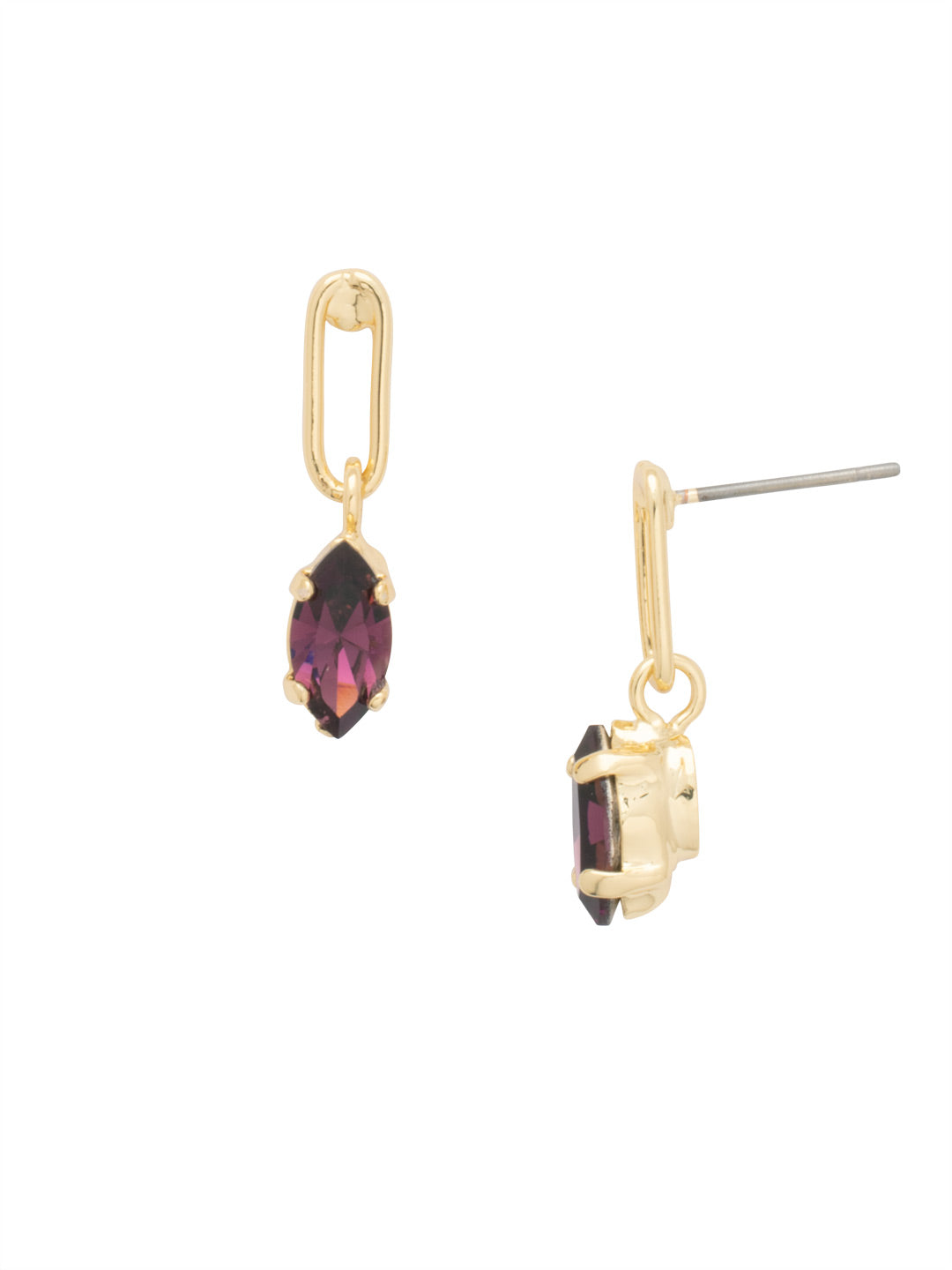Clarissa Chain Link Dangle Earrings - EFL66BGMRL - <p>The Clarissa Chain Link Dangle Earrings feature a navette cut crystal dangling from a single chain link on a post. From Sorrelli's Merlot collection in our Bright Gold-tone finish.</p>