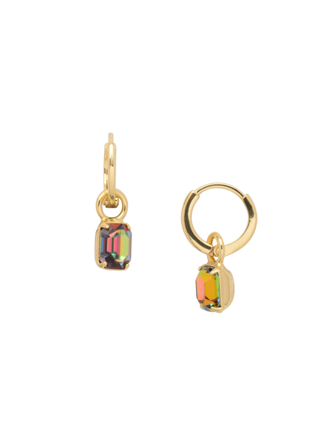 Mini Emerald Huggie Hoop Earrings - EFM13BGVO - <p>The Mini Emerald Huggie Hoop Earrings feature a mini emerald cut crystal on a dainty huggie hoop. From Sorrelli's Volcano collection in our Bright Gold-tone finish.</p>