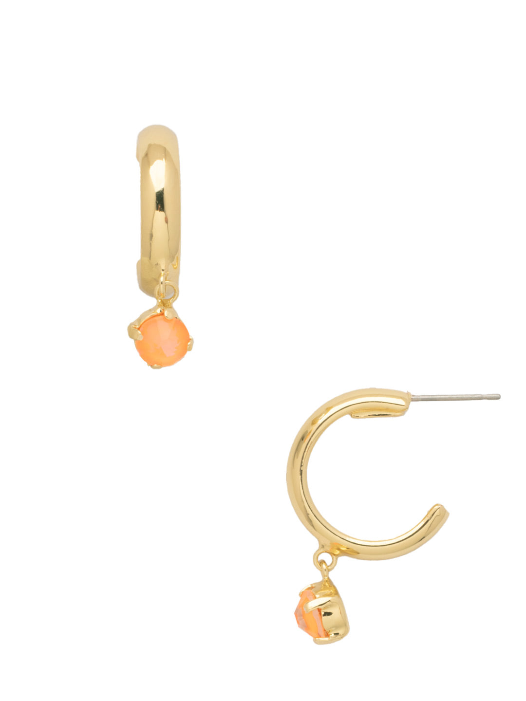Aria Huggie Hoop Earrings - EFM18BGETO - <p>The Aria Huggie Hoop Earrings feature a round-cut crystal dangling from the bottom of a metal huggie hoop. From Sorrelli's Electric Orange collection in our Bright Gold-tone finish.</p>