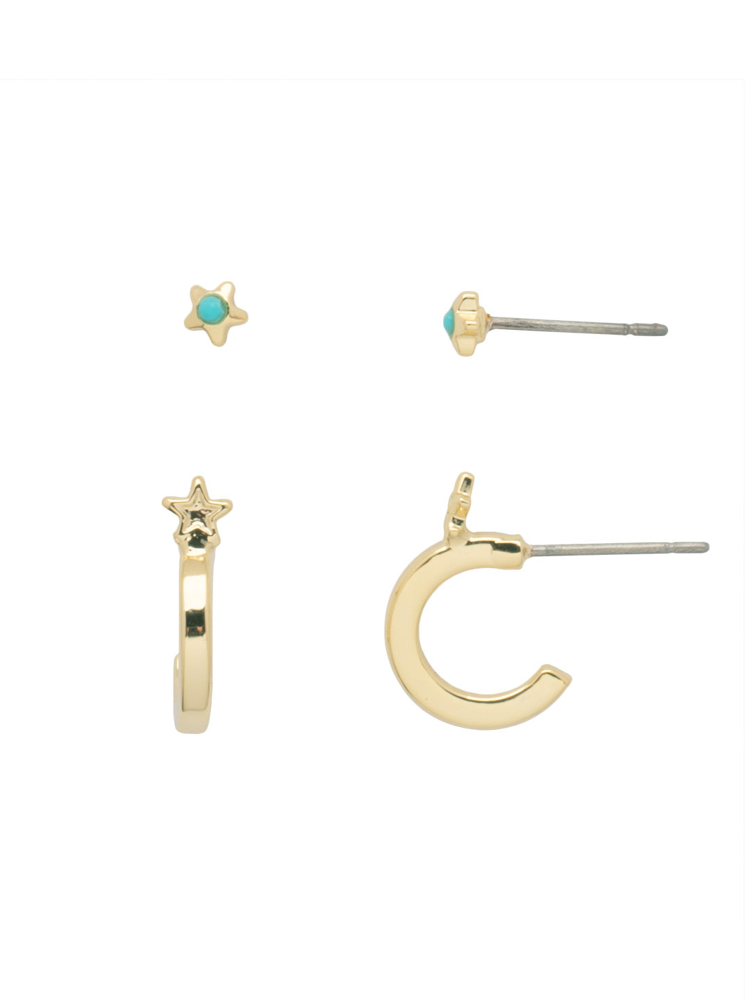 Asteria Stud and Huggie Set Earrings - EFM1BGSTO - <p>The Asteria Stud and Huggie Set Earrings feature 2 pairs of earrings, a pair of small crystal embellished star studs, and a pair of star-studded huggie hoops. From Sorrelli's Santorini collection in our Bright Gold-tone finish.</p>